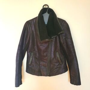 LOFT Black shimmery bomber jacket with wool lining. Size XS lightly wor